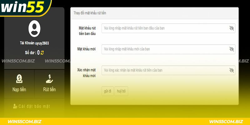 Rút tiền Win55 sở hữu quy trình thần tốc